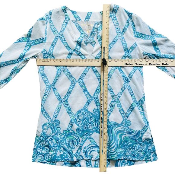 Lilly Pulitzer White Turquoise Amelia Island Tunic Turtle Cove Lattice Sheer XS - Picture 3 of 9